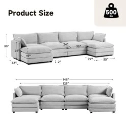 147 In. W 6-Piece Modern Fabric Sectional Sofa With Ottoman In Gray -More Furniture Store gray jearey sectional sofas e46sf 4 gy 40 1000