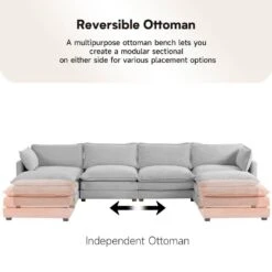 147 In. W 6-Piece Modern Fabric Sectional Sofa With Ottoman In Gray -More Furniture Store gray jearey sectional sofas e46sf 4 gy 4f 1000