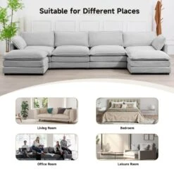 147 In. W 6-Piece Modern Fabric Sectional Sofa With Ottoman In Gray -More Furniture Store gray jearey sectional sofas e46sf 4 gy 66 1000