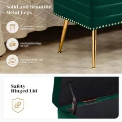 Velvet Green Storage Ottoman Entryway Bench With Gold Base And Diamond Tufted Design For Living Room -More Furniture Store green jearey bedroom benches ykcw green 1f 1000