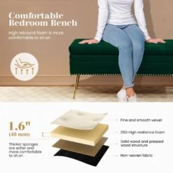 Velvet Green Storage Ottoman Entryway Bench With Gold Base And Diamond Tufted Design For Living Room -More Furniture Store green jearey bedroom benches ykcw green c3 1000