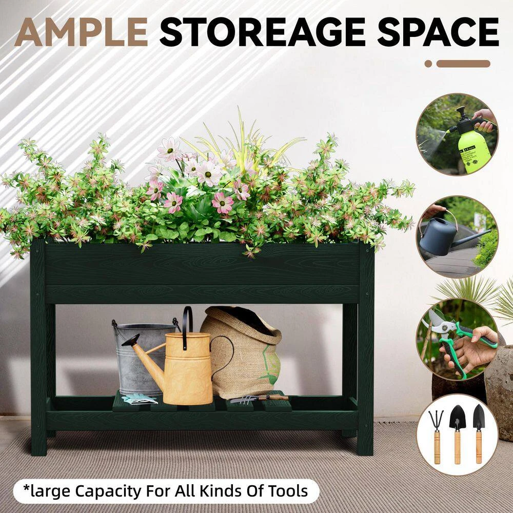 45 In. X 18 In. X 29 In. Outdoor Plastic Raised Garden Bed In Green, Elevated Planter For Herbs, Vegetables And Flowers 4 45 In. X 18 In. X 29 In. Outdoor Plastic Raised Garden Bed In Green, Elevated Planter For Herbs, Vegetables And Flowers - Image 4