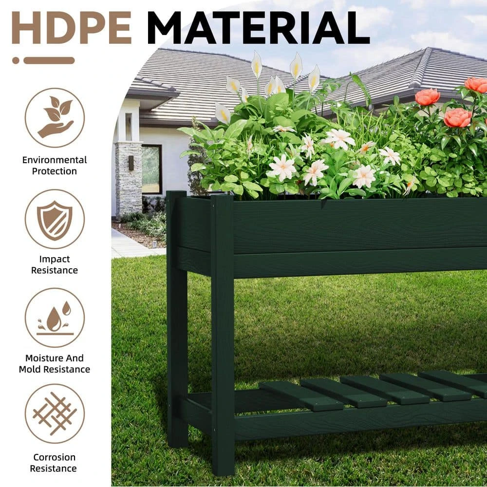 45 In. X 18 In. X 29 In. Outdoor Plastic Raised Garden Bed In Green, Elevated Planter For Herbs, Vegetables And Flowers 5 45 In. X 18 In. X 29 In. Outdoor Plastic Raised Garden Bed In Green, Elevated Planter For Herbs, Vegetables And Flowers - Image 5