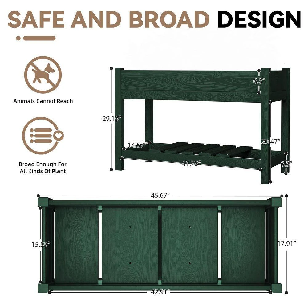 45 In. X 18 In. X 29 In. Outdoor Plastic Raised Garden Bed In Green, Elevated Planter For Herbs, Vegetables And Flowers 3 45 In. X 18 In. X 29 In. Outdoor Plastic Raised Garden Bed In Green, Elevated Planter For Herbs, Vegetables And Flowers - Image 3