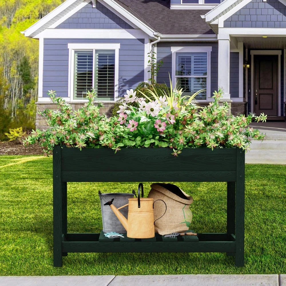 45 In. X 18 In. X 29 In. Outdoor Plastic Raised Garden Bed In Green, Elevated Planter For Herbs, Vegetables And Flowers 1 45 In. X 18 In. X 29 In. Outdoor Plastic Raised Garden Bed In Green, Elevated Planter For Herbs, Vegetables And Flowers