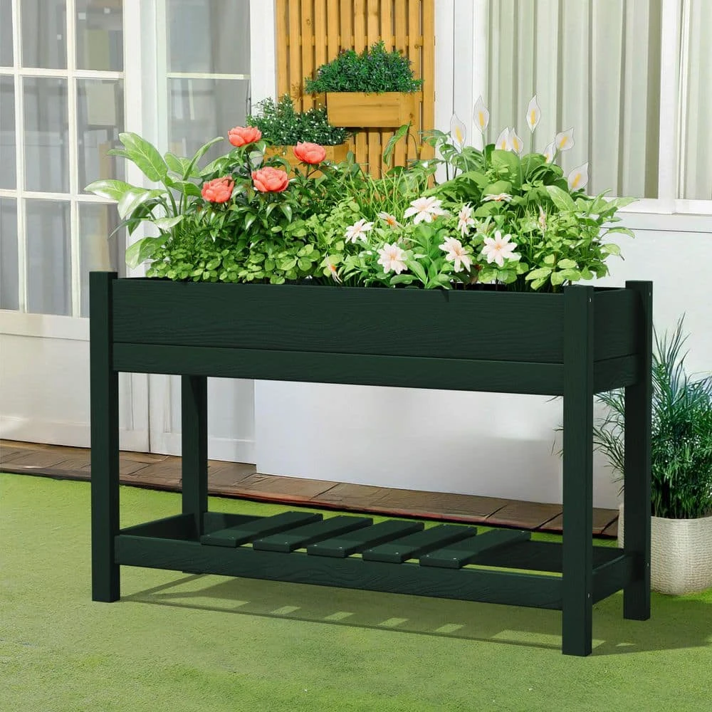 45 In. X 18 In. X 29 In. Outdoor Plastic Raised Garden Bed In Green, Elevated Planter For Herbs, Vegetables And Flowers 2 45 In. X 18 In. X 29 In. Outdoor Plastic Raised Garden Bed In Green, Elevated Planter For Herbs, Vegetables And Flowers - Image 2
