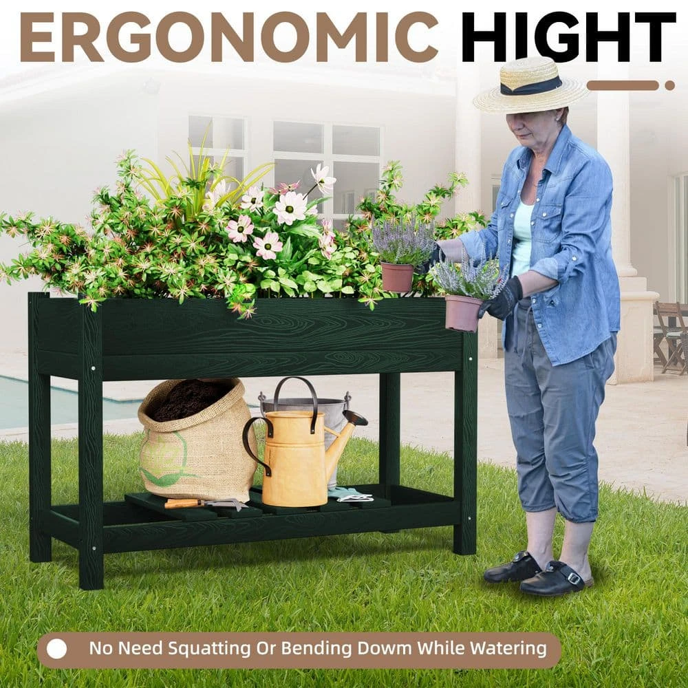 45 In. X 18 In. X 29 In. Outdoor Plastic Raised Garden Bed In Green, Elevated Planter For Herbs, Vegetables And Flowers 6 45 In. X 18 In. X 29 In. Outdoor Plastic Raised Garden Bed In Green, Elevated Planter For Herbs, Vegetables And Flowers - Image 6