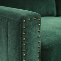 Sanfe 57 In. Green Solid Fabric 2-Seat Loveseat With Nailhead 11 Sanfe 57 In. Green Solid Fabric 2-Seat Loveseat With Nailhead -More Furniture Store green jearey loveseats sfrm 2 green 1f 1000