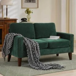 Sanfe 57 In. Green Solid Fabric 2-Seat Loveseat With Nailhead 13 Sanfe 57 In. Green Solid Fabric 2-Seat Loveseat With Nailhead -More Furniture Store green jearey loveseats sfrm 2 green 31 1000