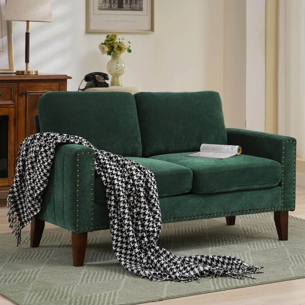 Sanfe 57 In. Green Solid Fabric 2-Seat Loveseat With Nailhead 7 Sanfe 57 In. Green Solid Fabric 2-Seat Loveseat With Nailhead - Image 7