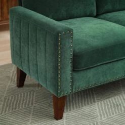 Sanfe 57 In. Green Solid Fabric 2-Seat Loveseat With Nailhead 9 Sanfe 57 In. Green Solid Fabric 2-Seat Loveseat With Nailhead -More Furniture Store green jearey loveseats sfrm 2 green c3 1000