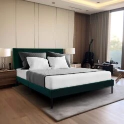 Alex Green Metal Frame Full Platform Bed With Headboard