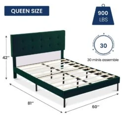 Alex Green Metal Frame Queen Platform Bed With Headboard -More Furniture Store green jearey platform beds e111cj queen green 66 1000