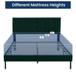 Alex Green Metal Frame Queen Platform Bed With Headboard -More Furniture Store green jearey platform beds e111cj queen green c3 1000