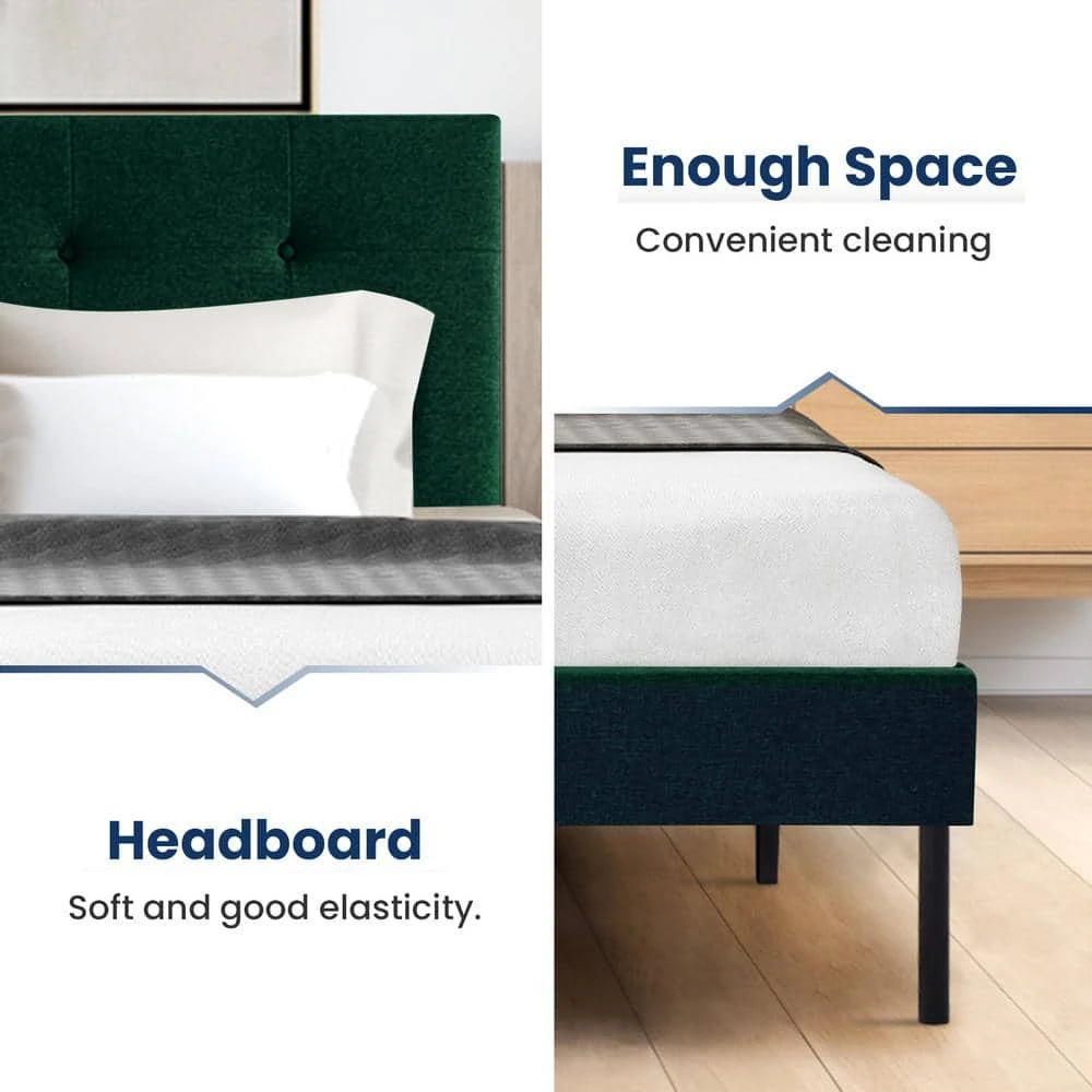 Alex Green Queen Upholstered Platform Bed Frame With Headboard 5 Alex Green Queen Upholstered Platform Bed Frame With Headboard - Image 5