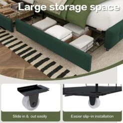 Green King Linen Upholstered Storage Platform Bed Frame With Headboard -More Furniture Store green jearey platform beds e11xxy 2 gy 1f 1000