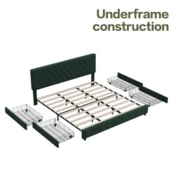 Green King Linen Upholstered Storage Platform Bed Frame With Headboard -More Furniture Store green jearey platform beds e11xxy 2 gy c3 1000