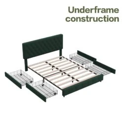 Green Full Linen Upholstered Storage Platform Bed Frame With Headboard -More Furniture Store green jearey platform beds slssfy green 4f 1000