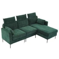 89 In. Square Arm Fabric L Shape Sectional Sofa With Chaise Lounge And Pillow In Green -More Furniture Store green jearey sofas couches xne 1 green 4f 1000
