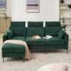 89 In. Square Arm Fabric L Shape Sectional Sofa With Chaise Lounge And Pillow In Green