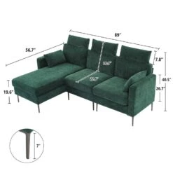 89 In. Square Arm Fabric L Shape Sectional Sofa With Chaise Lounge And Pillow In Green -More Furniture Store green jearey sofas couches xne 1 green 66 1000