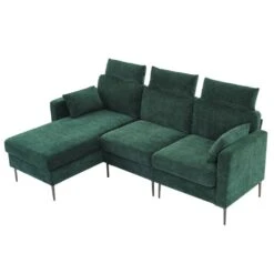 89 In. Square Arm Fabric L Shape Sectional Sofa With Chaise Lounge And Pillow In Green -More Furniture Store green jearey sofas couches xne 1 green c3 1000