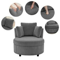 Modern Grey Corduroy Accent Armchair With Pillows And Storage Ottoman -More Furniture Store grey jearey accent chairs bywy grey 1f 1000