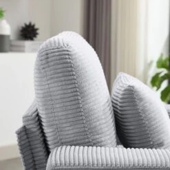 Modern Grey Corduroy Enlarged Seat Accent Armchair With Pillow For Living -More Furniture Store grey jearey accent chairs dxrjysfy grey 1f 1000