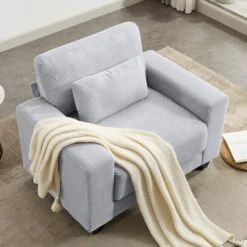 Modern Grey Corduroy Enlarged Seat Accent Armchair With Pillow For Living -More Furniture Store grey jearey accent chairs dxrjysfy grey 31 1000