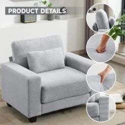 Modern Grey Corduroy Enlarged Seat Accent Armchair With Pillow For Living -More Furniture Store grey jearey accent chairs dxrjysfy grey 4f 1000