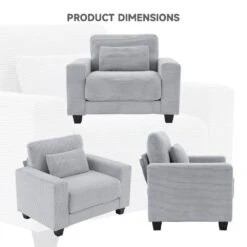 Modern Grey Corduroy Enlarged Seat Accent Armchair With Pillow For Living -More Furniture Store grey jearey accent chairs dxrjysfy grey c3 1000