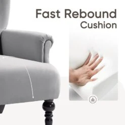 Lola Modern Upholstered Velvet Grey Accent Armchair With Extra Large Back And Wood Leg For Living Room Bedroom -More Furniture Store grey jearey accent chairs e011gby grey 1f 1000