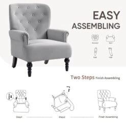Lola Modern Upholstered Velvet Grey Accent Armchair With Extra Large Back And Wood Leg For Living Room Bedroom -More Furniture Store grey jearey accent chairs e011gby grey 31 1000