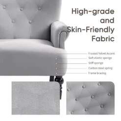 Lola Modern Upholstered Velvet Grey Accent Armchair With Extra Large Back And Wood Leg For Living Room Bedroom -More Furniture Store grey jearey accent chairs e011gby grey 44 1000