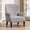 Lola Modern Upholstered Velvet Grey Accent Armchair With Extra Large Back And Wood Leg For Living Room Bedroom