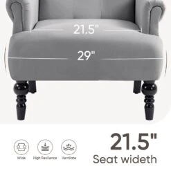 Lola Modern Upholstered Velvet Grey Accent Armchair With Extra Large Back And Wood Leg For Living Room Bedroom -More Furniture Store grey jearey accent chairs e011gby grey 66 1000