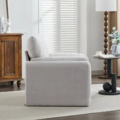 Modern Grey Chenille Oversized Wood Accent Outdoor And Indoor Lounge Chair With Armrest Cushion For Living Room -More Furniture Store grey jearey accent chairs e13puzy hd gy 4f 1000