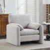 Modern Grey Chenille Oversized Wood Accent Outdoor And Indoor Lounge Chair With Armrest Cushion For Living Room