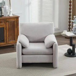 Modern Grey Chenille Oversized Wood Accent Outdoor And Indoor Lounge Chair With Armrest Cushion For Living Room -More Furniture Store grey jearey accent chairs e13puzy hd gy c3 1000