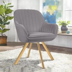 24 In. Modern Gray Fabric Swivel Arm Chair With Metal Legs -More Furniture Store grey jearey accent chairs e21zy hd gy 44 1000