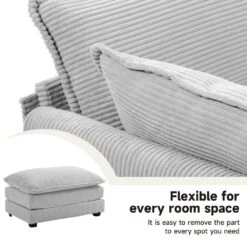 Modern Grey Corduroy Accent Armchair With Ottoman For Living -More Furniture Store grey jearey accent chairs e46sf 1 gy 1f 1000