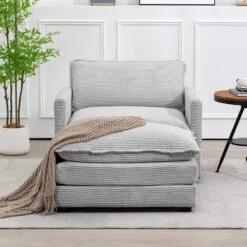 Modern Grey Corduroy Accent Armchair With Ottoman For Living -More Furniture Store grey jearey accent chairs e46sf 1 gy 31 1000