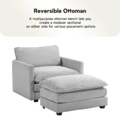 Modern Grey Corduroy Accent Armchair With Ottoman For Living -More Furniture Store grey jearey accent chairs e46sf 1 gy 44 1000