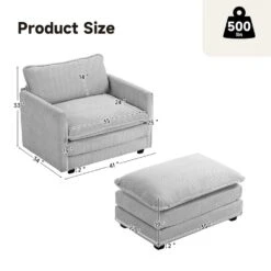 Modern Grey Corduroy Accent Armchair With Ottoman For Living -More Furniture Store grey jearey accent chairs e46sf 1 gy 66 1000