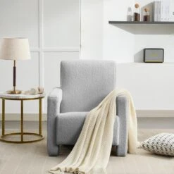 Modern Grey Adirondack Chair Interior Design Style Luxurious Lambswool Upholstered Accent Chair -More Furniture Store grey jearey accent chairs slswy grey 31 1000