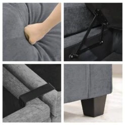 Modern Grey Chenille Storage Accent Armchair With Cup Holder And Ottoman For Living -More Furniture Store grey jearey accent chairs xnecw 1 grey 1f 1000