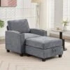 Modern Grey Chenille Storage Accent Armchair With Cup Holder And Ottoman For Living