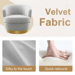 Nancy Modern 360° Swivel Grey Non-falling Velvet Fabric Barrel Accent Armchair For Bedroom Or Living Room -More Furniture Store grey jearey accent chairs xslswy grey 4f 1000