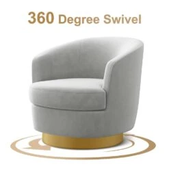 Nancy Modern 360° Swivel Grey Non-falling Velvet Fabric Barrel Accent Armchair For Bedroom Or Living Room -More Furniture Store grey jearey accent chairs xslswy grey c3 1000