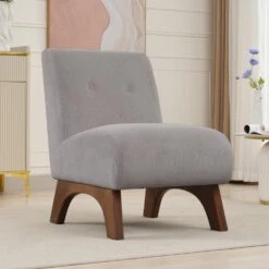 Modern Corduroy Solid Wood Grey Lounge Armless Chair -More Furniture Store grey jearey accent chairs xtdxr grey 1f 1000